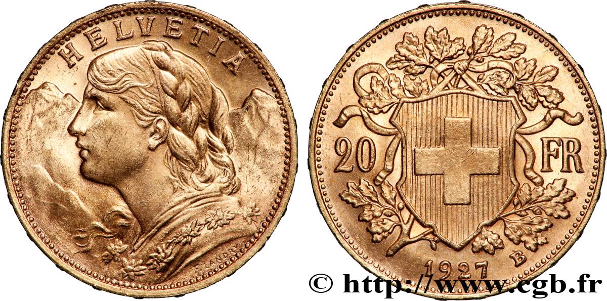 OR, PALLADIUM ET PLATINE INVESTISSEMENT 20 Francs or &nbsp;Vreneli&nbsp; 1927 Berne SUP 