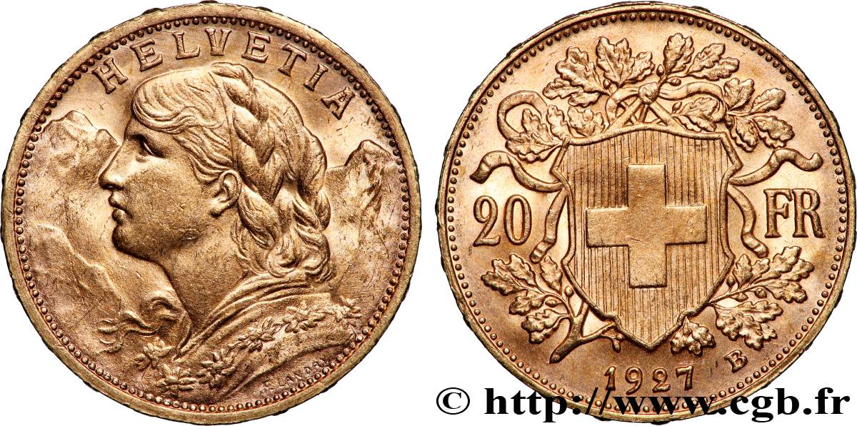 OR, PALLADIUM ET PLATINE INVESTISSEMENT 20 Francs or &nbsp;Vreneli&nbsp; 1927 Berne SUP 