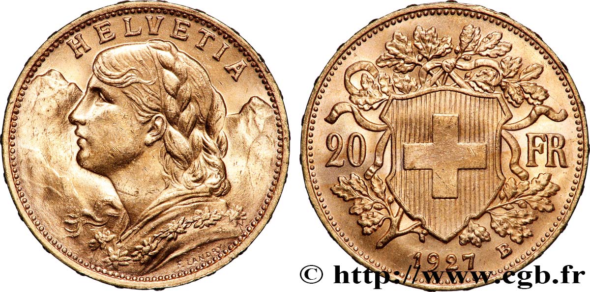 OR, PALLADIUM ET PLATINE INVESTISSEMENT 20 Francs or &nbsp;Vreneli&nbsp; 1927 Berne SUP 