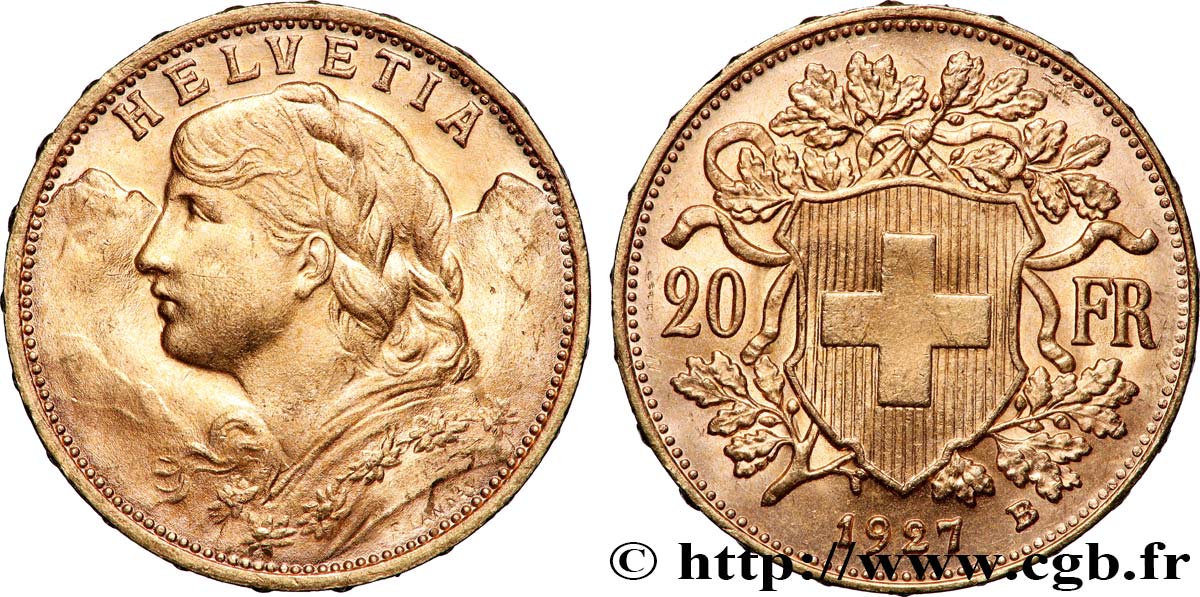ORO, PALADIO Y PLATINO INVERSIÓN 20 Francs or &nbsp;Vreneli&nbsp; 1927 Berne EBC 