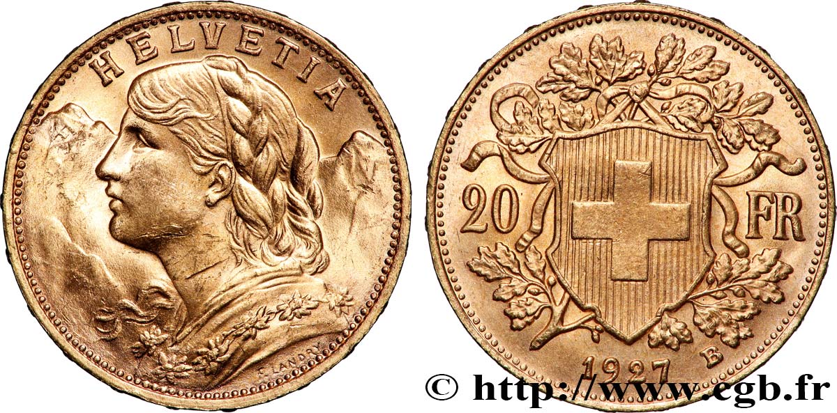 OR, PALLADIUM ET PLATINE INVESTISSEMENT 20 Francs or &nbsp;Vreneli&nbsp; 1927 Berne SUP 