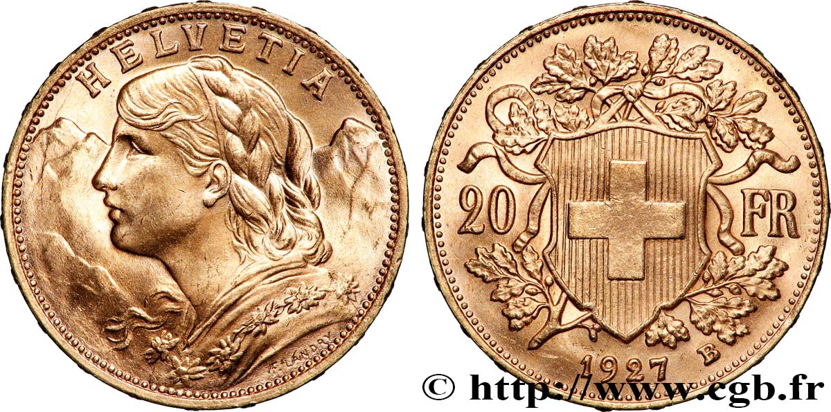 OR, PALLADIUM ET PLATINE INVESTISSEMENT 20 Francs or &nbsp;Vreneli&nbsp; 1927 Berne SUP 