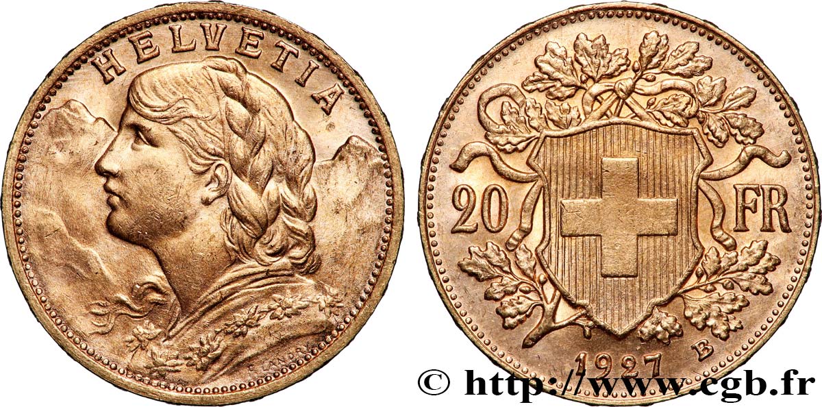 OR, PALLADIUM ET PLATINE INVESTISSEMENT 20 Francs or &nbsp;Vreneli&nbsp; 1927 Berne SUP 