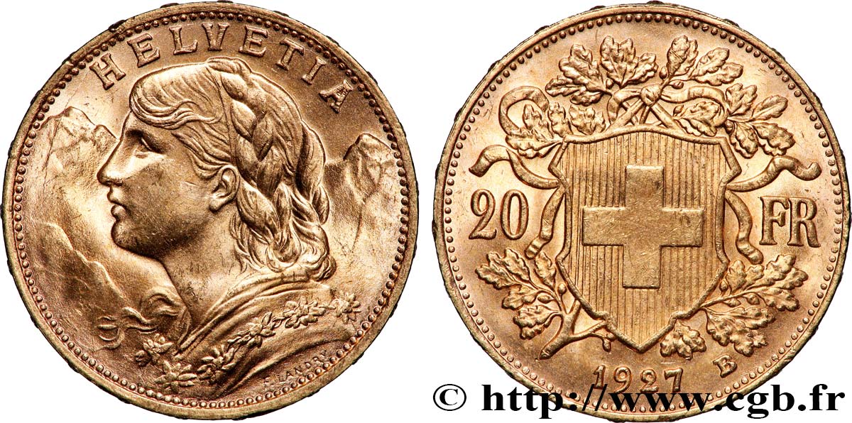 OR, PALLADIUM ET PLATINE INVESTISSEMENT 20 Francs or &nbsp;Vreneli&nbsp; 1927 Berne SUP 
