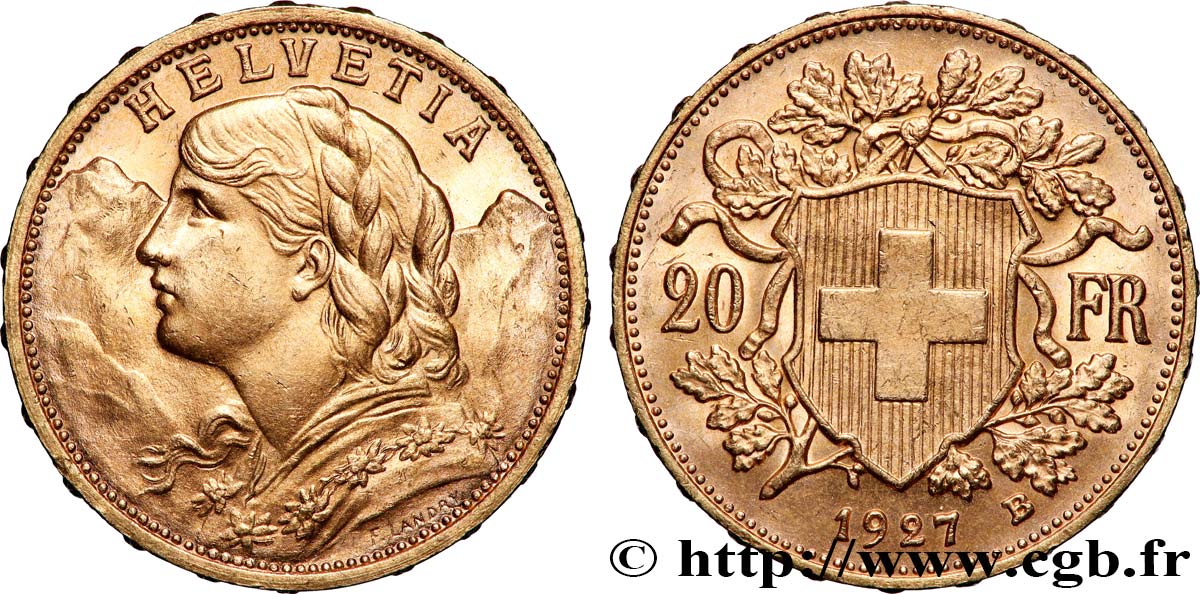 OR, PALLADIUM ET PLATINE INVESTISSEMENT 20 Francs or &nbsp;Vreneli&nbsp; 1927 Berne SUP 