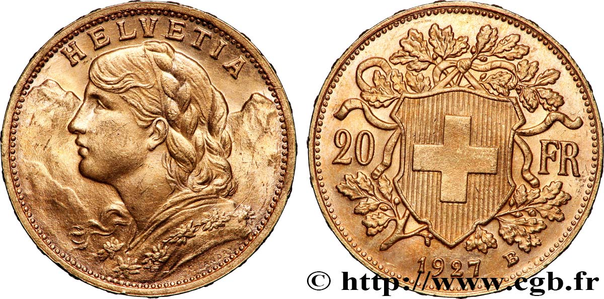 OR, PALLADIUM ET PLATINE INVESTISSEMENT 20 Francs or &nbsp;Vreneli&nbsp; 1927 Berne SUP 