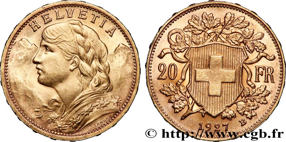 OR, PALLADIUM ET PLATINE INVESTISSEMENT 20 Francs or &nbsp;Vreneli&nbsp; 1927 Berne SUP 