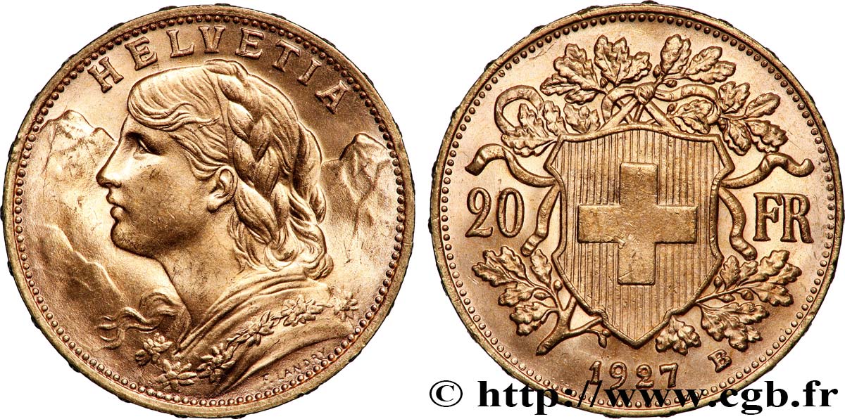 OR, PALLADIUM ET PLATINE INVESTISSEMENT 20 Francs or &nbsp;Vreneli&nbsp; 1927 Berne SUP 