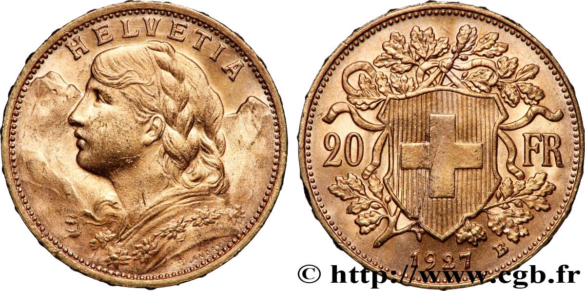 OR, PALLADIUM ET PLATINE INVESTISSEMENT 20 Francs or &nbsp;Vreneli&nbsp; 1927 Berne SUP 