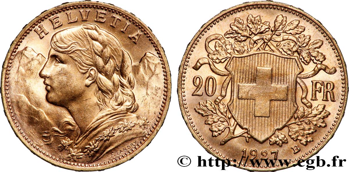OR, PALLADIUM ET PLATINE INVESTISSEMENT 20 Francs or &nbsp;Vreneli&nbsp; 1927 Berne SUP 