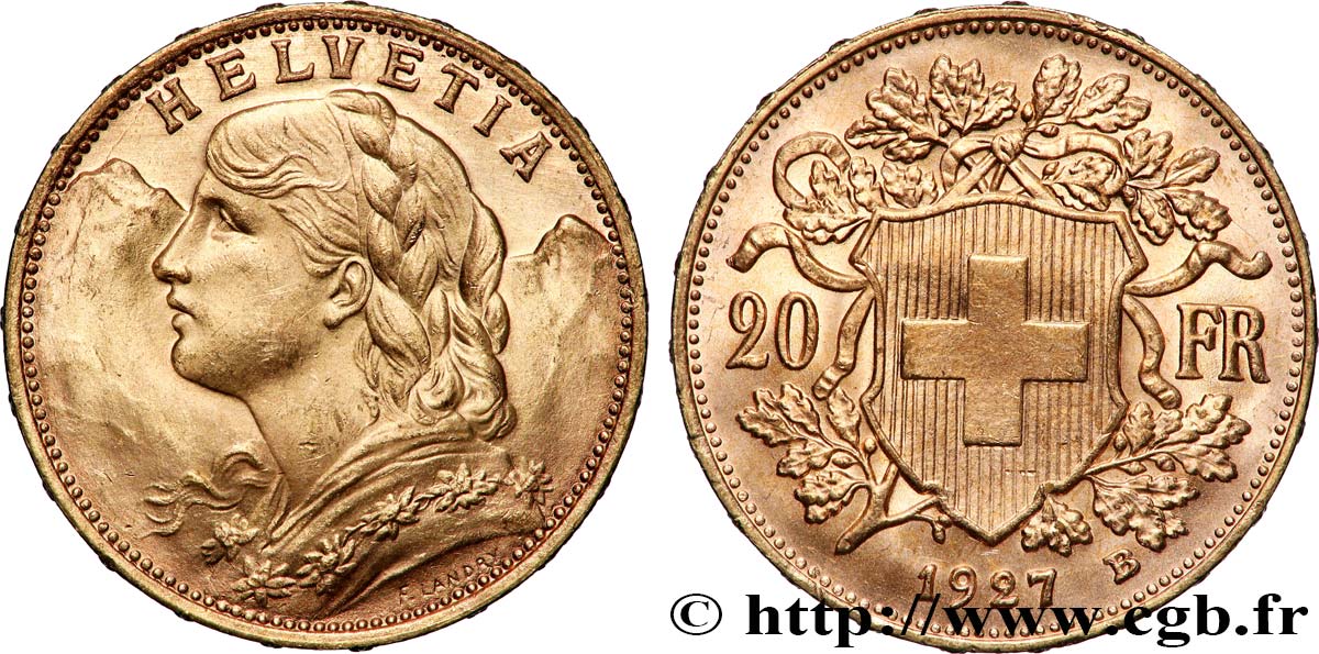 OR, PALLADIUM ET PLATINE INVESTISSEMENT 20 Francs or &nbsp;Vreneli&nbsp; 1927 Berne SUP 