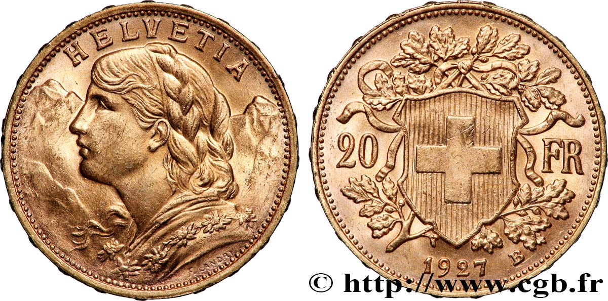 OR, PALLADIUM ET PLATINE INVESTISSEMENT 20 Francs or &nbsp;Vreneli&nbsp; 1927 Berne SUP 