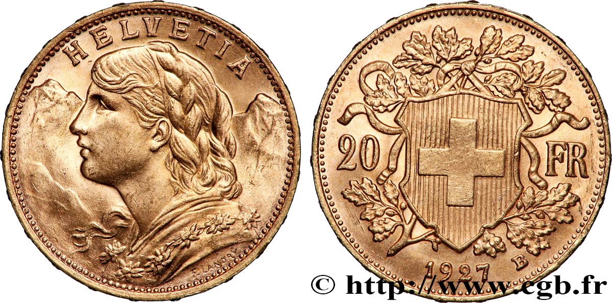 OR, PALLADIUM ET PLATINE INVESTISSEMENT 20 Francs or &nbsp;Vreneli&nbsp; 1927 Berne SUP 