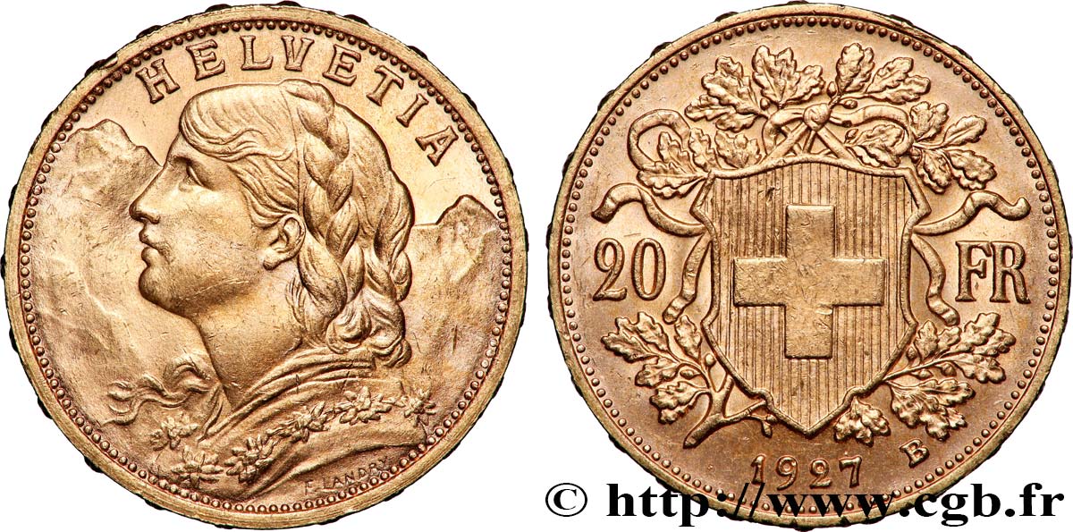 OR, PALLADIUM ET PLATINE INVESTISSEMENT 20 Francs or &nbsp;Vreneli&nbsp; 1927 Berne SUP 
