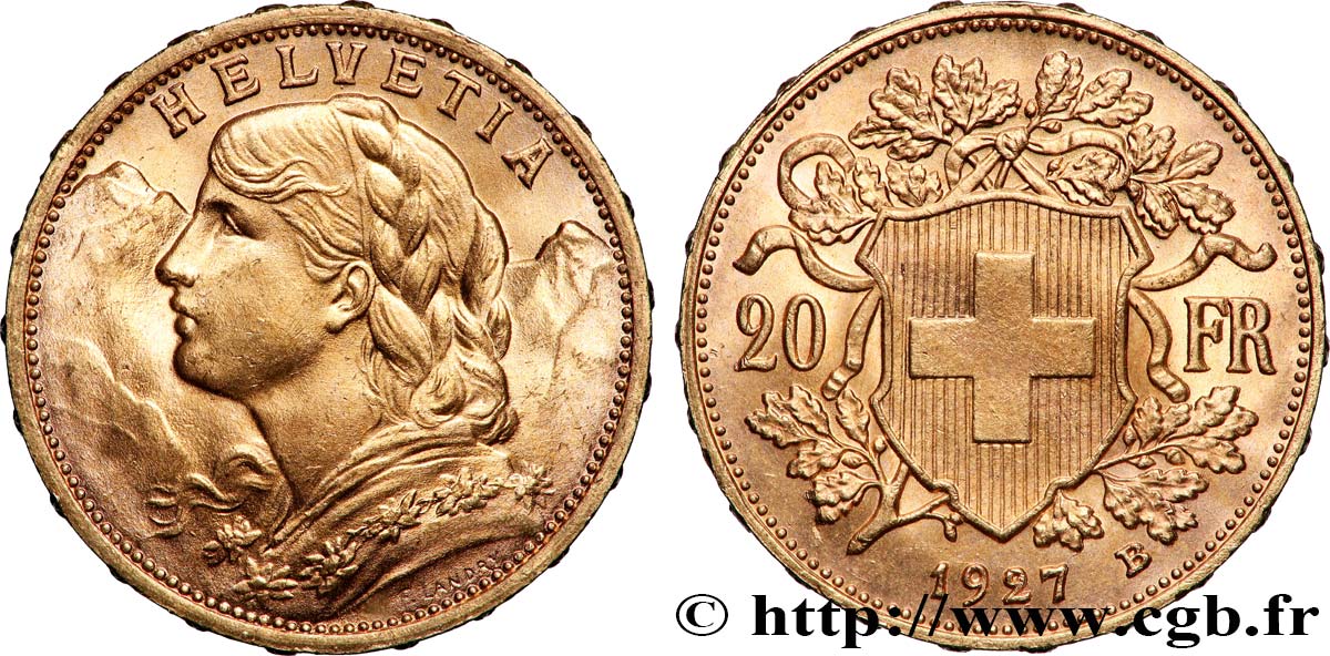 OR, PALLADIUM ET PLATINE INVESTISSEMENT 20 Francs or &nbsp;Vreneli&nbsp; 1927 Berne SUP 