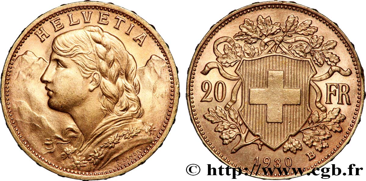 OR, PALLADIUM ET PLATINE INVESTISSEMENT 20 Francs &nbsp;Vreneli&nbsp; 1930 Berne SPL 