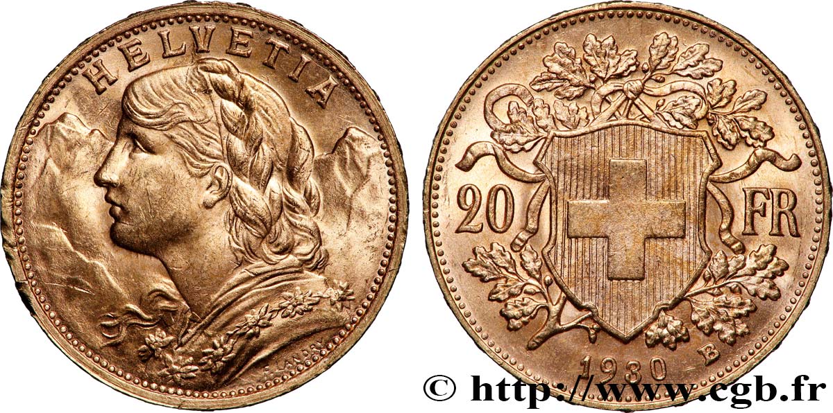 OR, PALLADIUM ET PLATINE INVESTISSEMENT 20 Francs &nbsp;Vreneli&nbsp; 1930 Berne SUP 