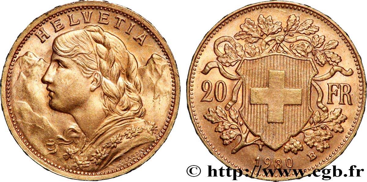 OR, PALLADIUM ET PLATINE INVESTISSEMENT 20 Francs &nbsp;Vreneli&nbsp; 1930 Berne SUP 