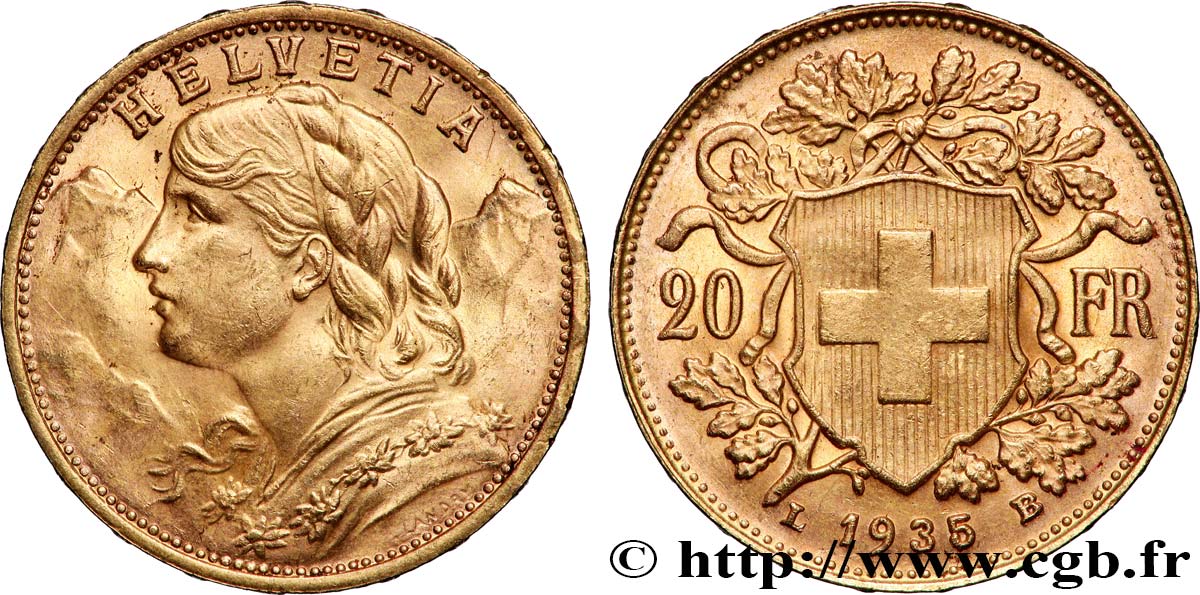 OR, PALLADIUM ET PLATINE INVESTISSEMENT 20 Francs &nbsp;Vreneli&nbsp; 1935 Berne SUP 
