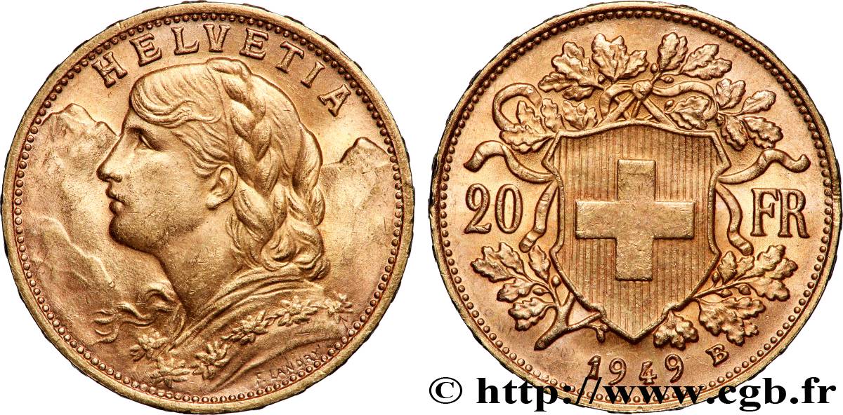 OR, PALLADIUM ET PLATINE INVESTISSEMENT 20 Francs or &nbsp;Vreneli&nbsp; 1949 Berne SPL 