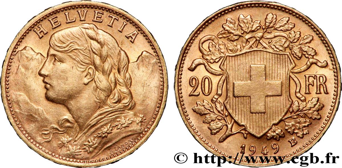 OR, PALLADIUM ET PLATINE INVESTISSEMENT 20 Francs or &nbsp;Vreneli&nbsp; 1949 Berne SPL 