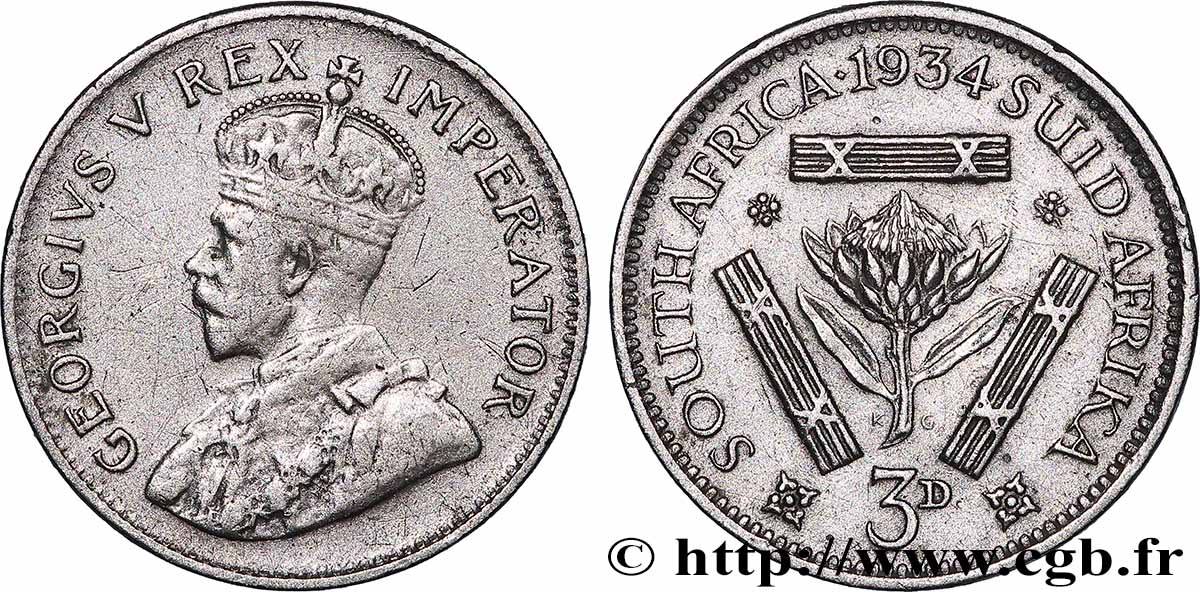 AFRIQUE DU SUD 3 Pence Georges V 1935 Pretoria TB+ 