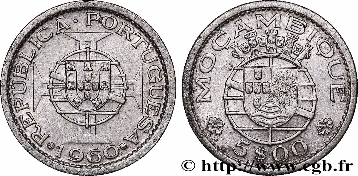 MOZAMBIQUE 5 Escudos colonie portugaise du Mozambique 1960 Lisbonne TTB+ 