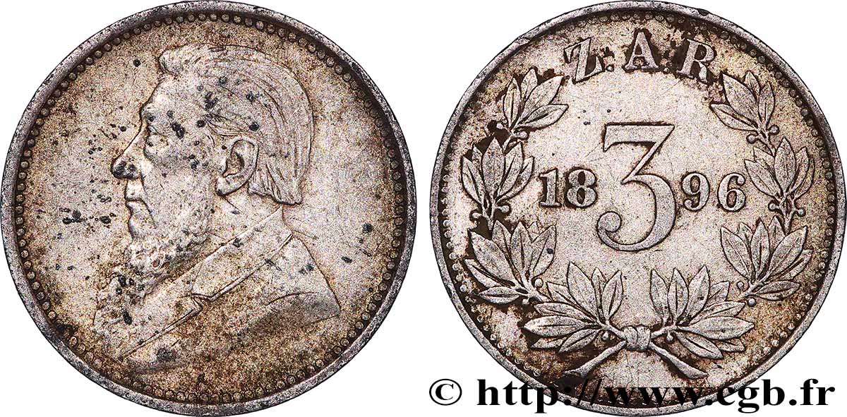 AFRIQUE DU SUD 3 Pence Kruger 1896 Pretoria TTB 