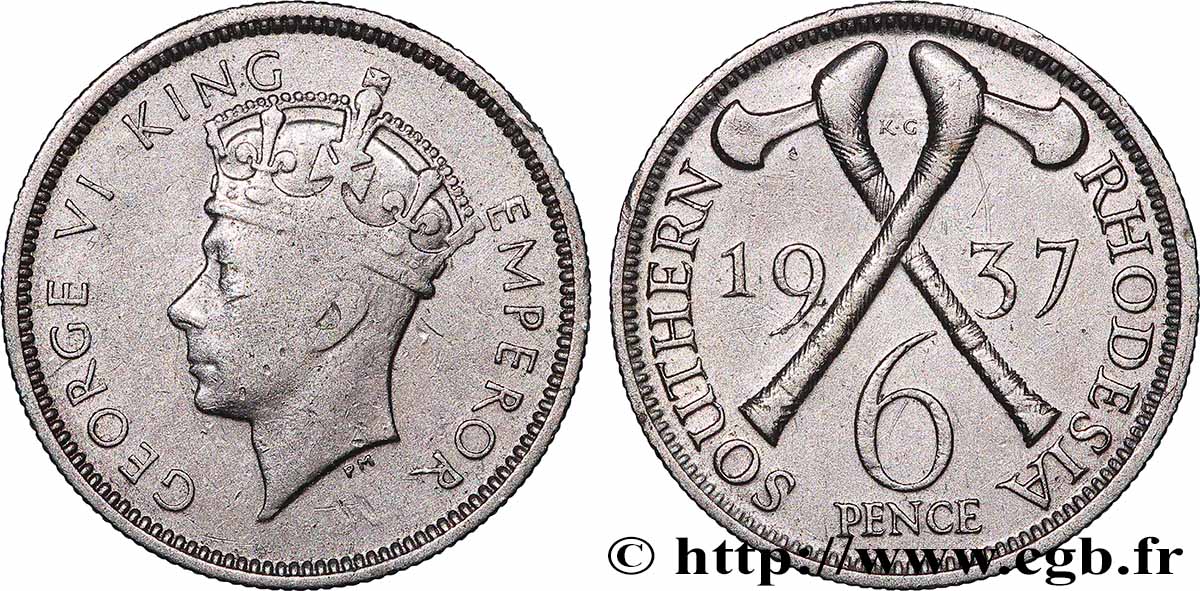 RHODÉSIE DU SUD 6 Pence Georges VI 1937 Londres TB+ 