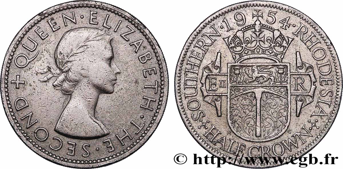 RHODÉSIE DU SUD 1/2 Crown Elisabeth II  1954 Londres TTB 