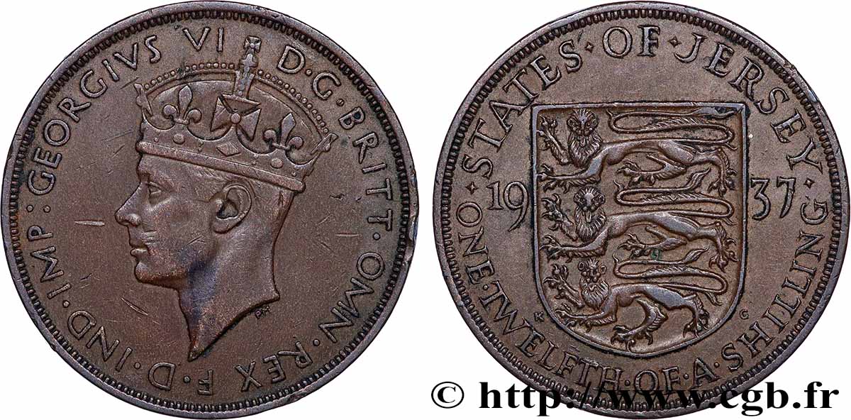 JERSEY 1/12 Shilling Georges VI 1937 Londres TTB+ 