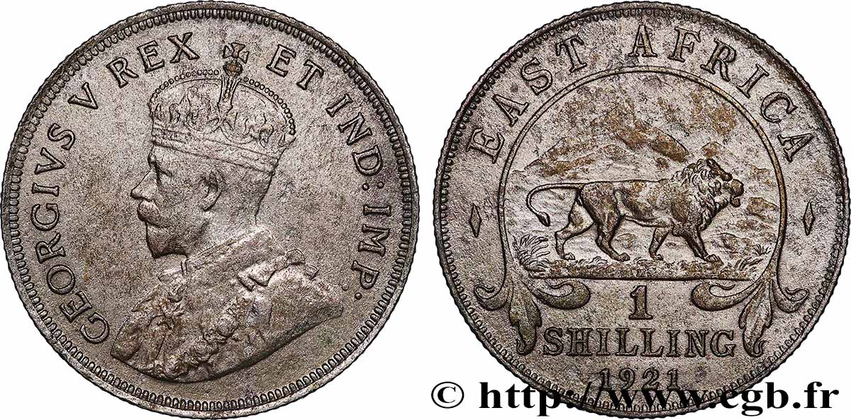 AFRIQUE DE L&nbsp;EST 1 Shilling Georges V / lion 1921 Heaton TTB 
