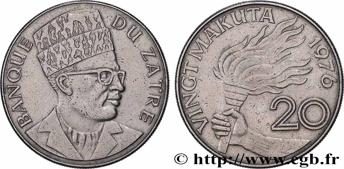 ZAÏRE 20 Makuta Maréchal Mobutu 1976 Munich TTB+ 