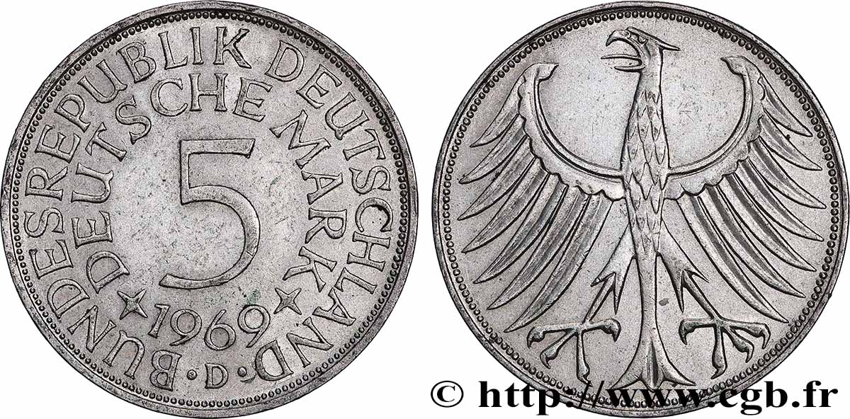 GERMANY 5 Mark aigle 1969 Munich AU 