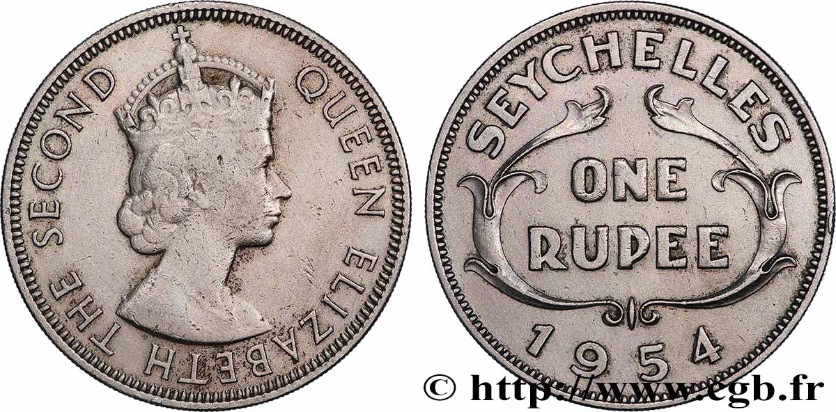 SEYCHELLES 1 Rupee Élisabeth II 1954 Londres TB+ 