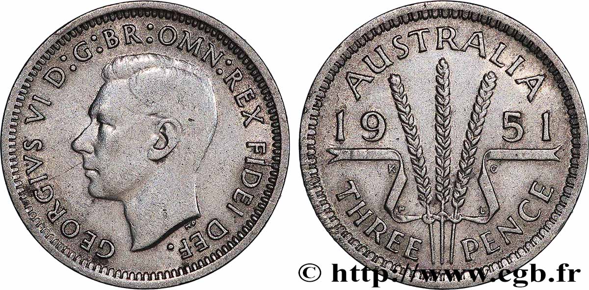 AUSTRALIA 3 Pence Georges VI 1951 Londres XF 