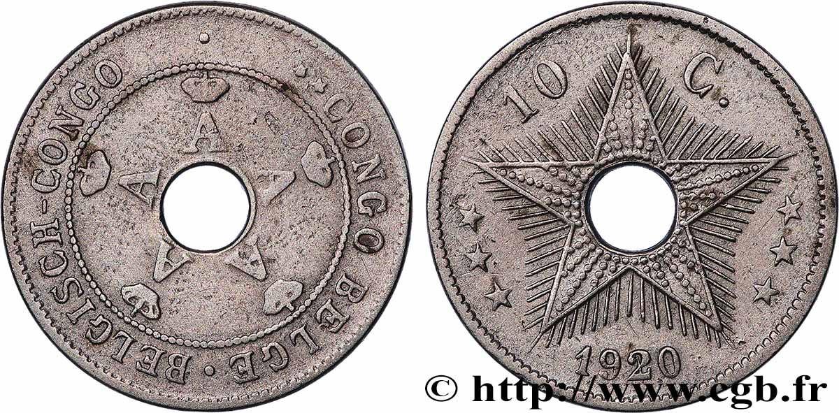 BELGIAN CONGO 10 Centimes Albert Ier 1920 Bruxelles VF 