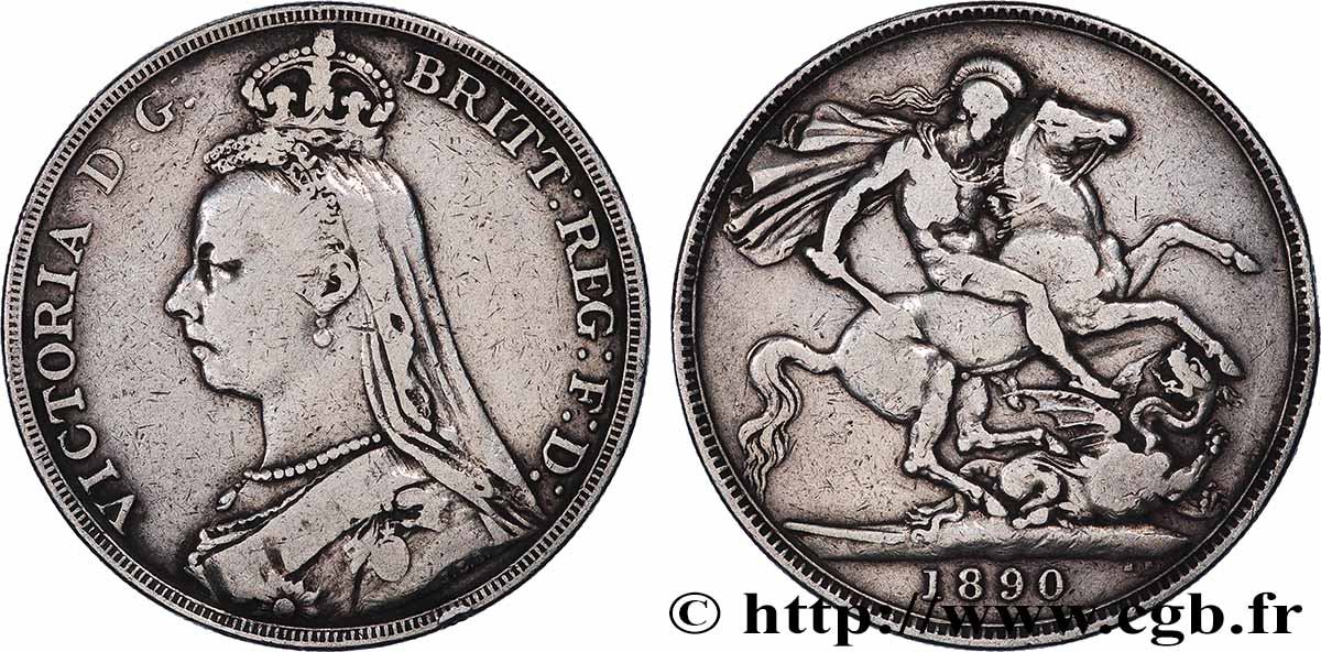 ROYAUME-UNI 1 Crown Victoria buste du jubilé / St Georges terrassant le dragon 1890 Londres TB+ 