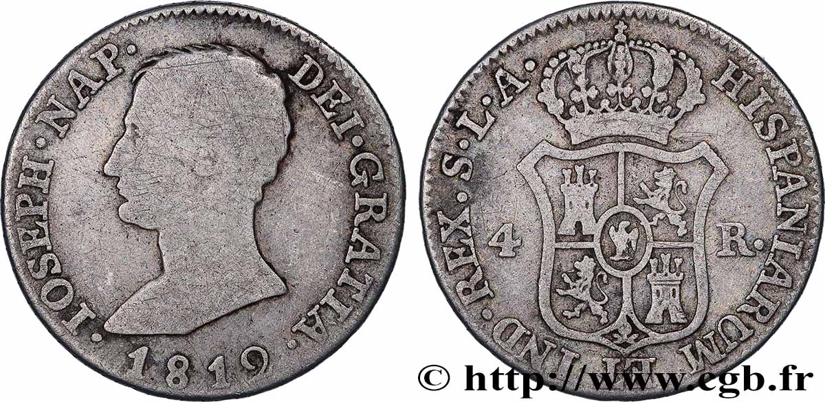 ESPAGNE - ROYAUME D&nbsp;ESPAGNE - JOSEPH NAPOLÉON 4 Reales 1812 Madrid TB 