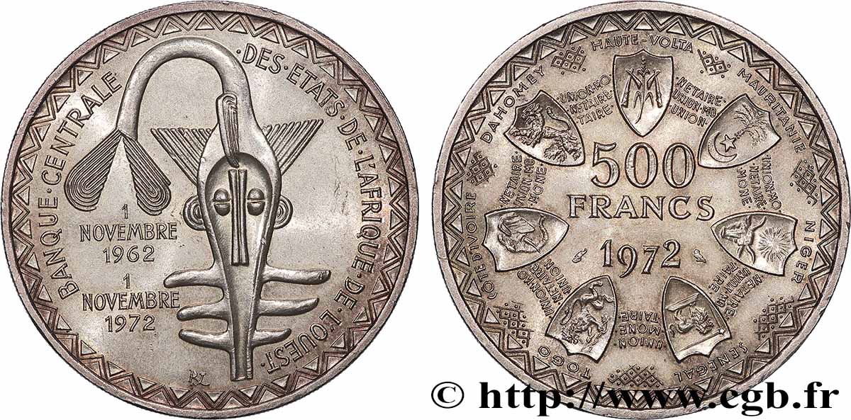 ÉTATS DE L&nbsp;AFRIQUE DE L&nbsp;OUEST (BCEAO) 500 Francs BCEAO 1972 Paris SPL 