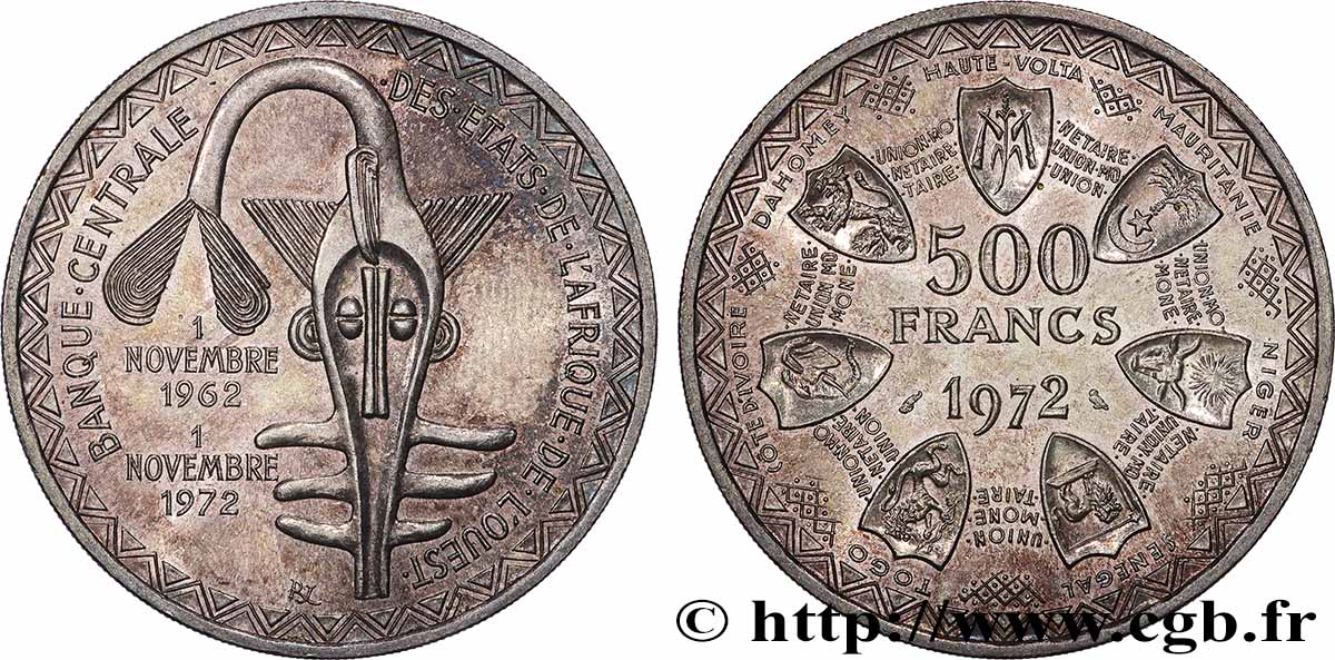 ÉTATS DE L&nbsp;AFRIQUE DE L&nbsp;OUEST (BCEAO) 500 Francs BCEAO 1972 Paris SPL 