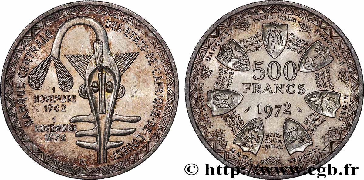 ÉTATS DE L&nbsp;AFRIQUE DE L&nbsp;OUEST (BCEAO) 500 Francs BCEAO 1972 Paris SUP 