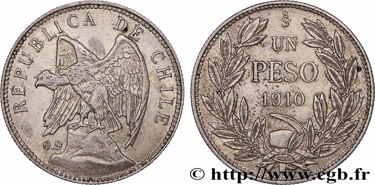 CHILI 1 Peso condor 1910 Santiago TTB 
