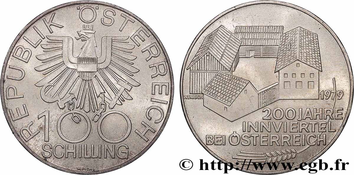 AUTRICHE 100 Schilling 200e anniversaire de la création de l’Innviertel 1979  SUP 