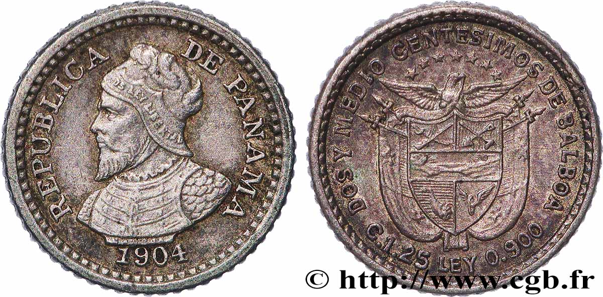 PANAMA 2 1/2 Centesimos Vasco Nunez de Balboa 1904  SUP 