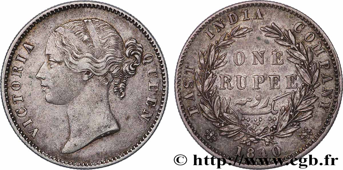 BRITISCH-INDIEN 1 Rupee (Roupie) East India Company Victoria 1840 Bombay ou Calcutta SS 
