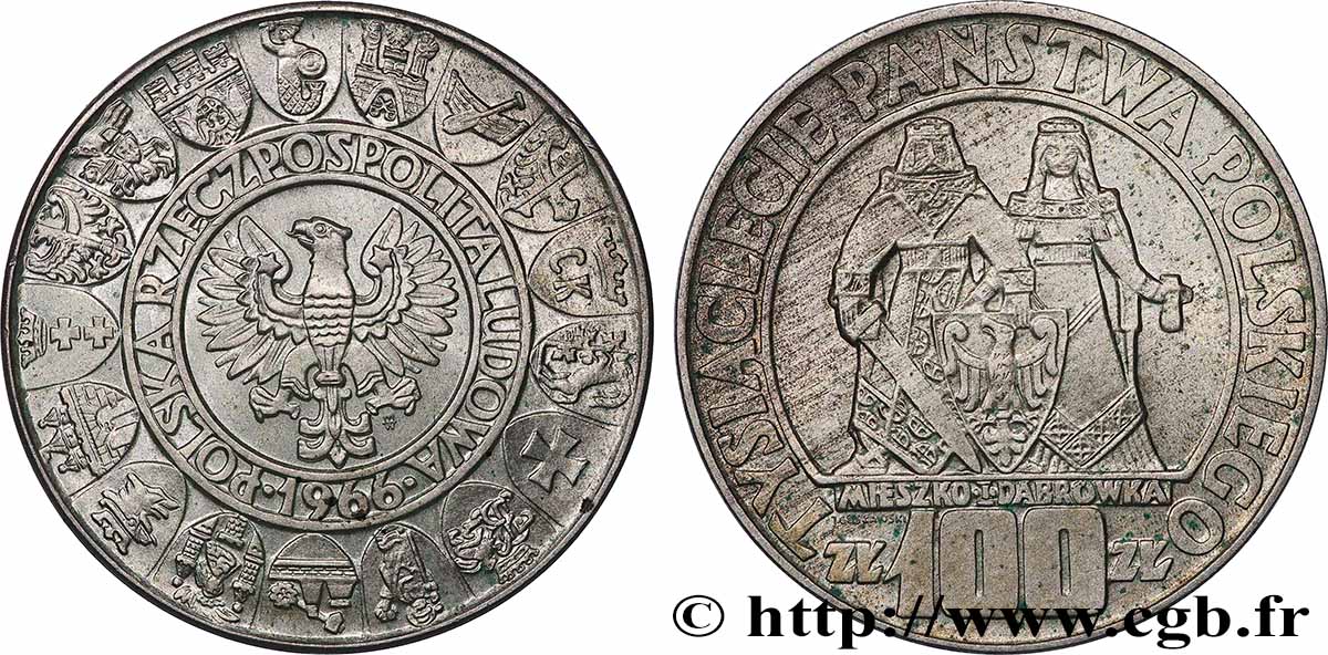 POLOGNE 100 Zlotych - 1000 ans de la Pologne 1966 Varsovie TTB+ 