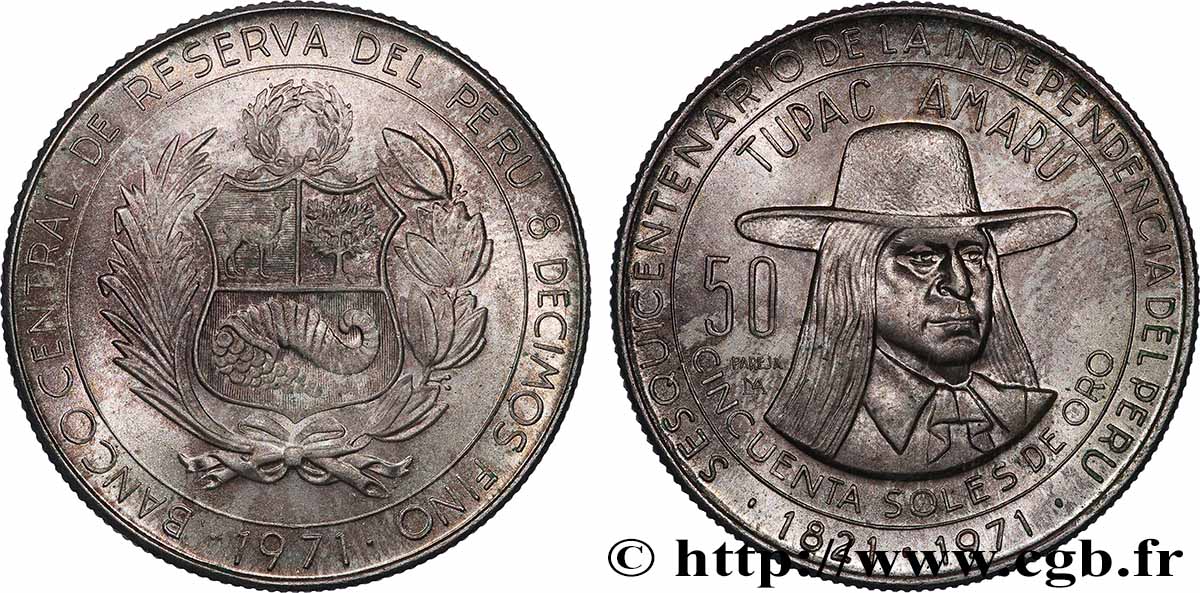 PÉROU 50 Soles Tupac Amaru 1971 Lima SUP 