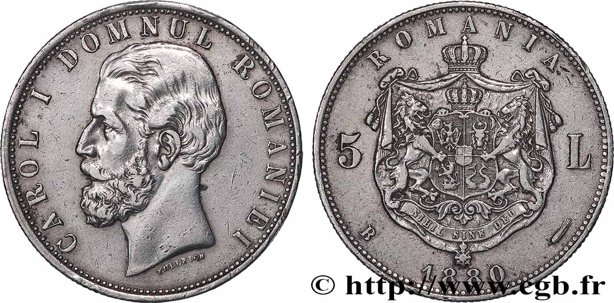 ROUMANIE - CHARLES Ier 5 Lei 1880 Bucarest TTB+ 