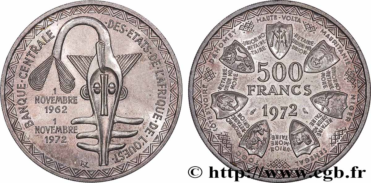 ÉTATS DE L&nbsp;AFRIQUE DE L&nbsp;OUEST (BCEAO) 500 Francs BCEAO 1972 Paris SPL 
